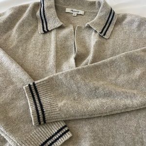 Madewell - Wool, Grey Polo Sweater with Black Stripped Detailing